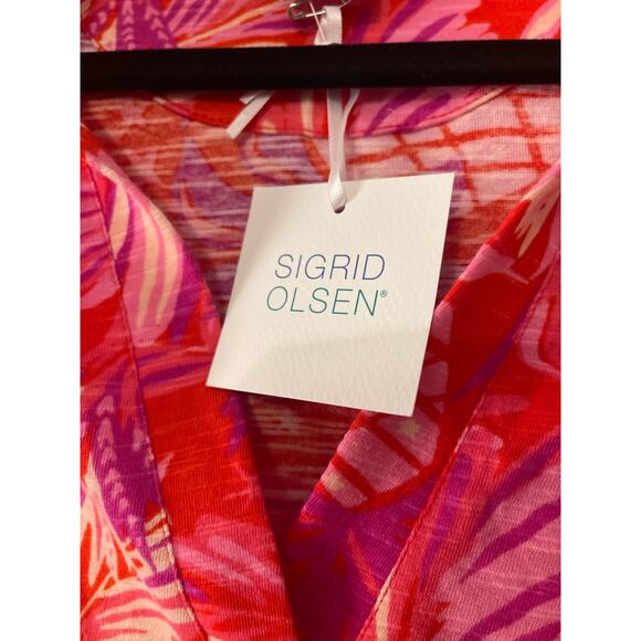 Sigrid Olsen Floral Print Pink Red Sleeveless Cotton V Neck NWT Women Small Top - Picture 6 of 7